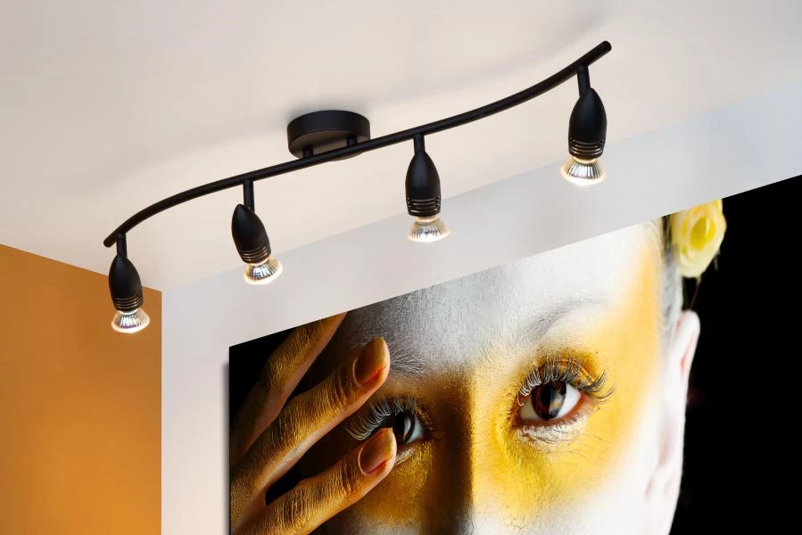 Lucide CARO - Spot plafond - 4xGU10 - Noir - ambiance 1